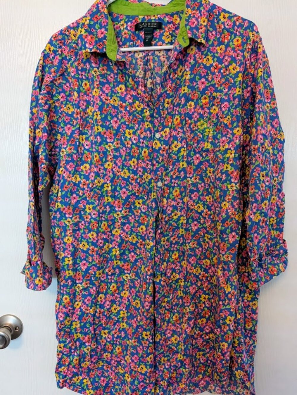 Ralph Lauren blue and yellow floral cover-up tunic sleep shirt XL